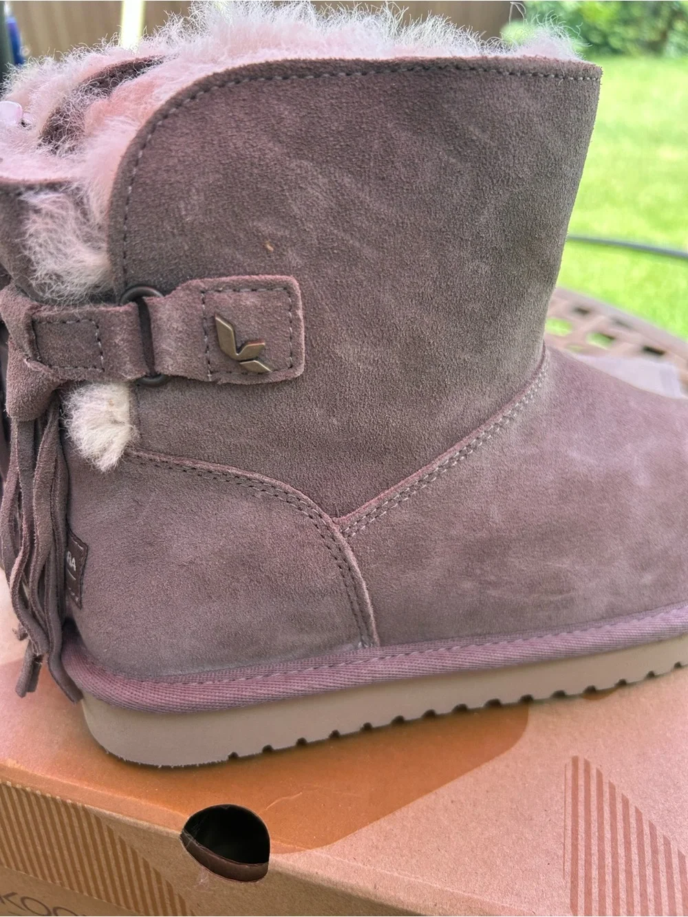 Koolaburra suede fringe ankle boots in mauve